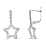 9K PENDIENTES ORO BLANCO DOBLE CUERPO ESTRELLA 20X12 MM CIERRE CATALAN