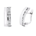 9K PENDIENTES ORO BLANCO BANDAS Y CIRCONITA 16X7 MM CIERRE CATALAN