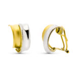 9K PENDIENTES ORO BICOLOR BANDAS 14X9 MM CIERRE OMEGA