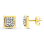9K PENDIENTES ORO AMARILLO CUADRADOS, CIRCONITA 7 X 7 MM PRESION