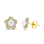 9K PENDIENTES ORO AMARILLO CIRCONITA PERLA 4,50 MM TOTAL 9 MM PRESION