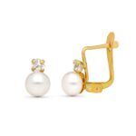 9K PENDIENTES ORO AMARILLO PERLA Y CIRCONITA 7X4 MM CATALAN