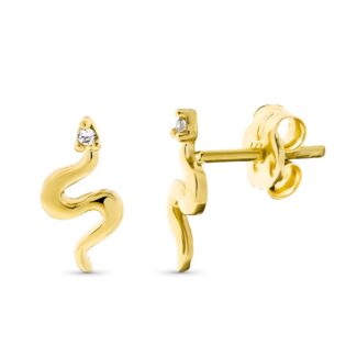 9K PENDIENTES ORO AMARILLO SERPIENTE CON CIRCONITA, MEDIDA: 9 X 4,5MM, CIERRE PRESION