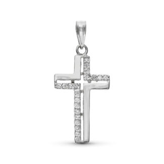 9K CRUZ ORO BLANCO CON CIRCONITA 25 X 13 MM