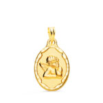 9K MEDALLA ORO AMARILLO ANGELITO BURLON OVAL CERCO TALLADO 18X14 MM