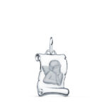 9K COLGANTE PERGAMINO ORO BLANCO ANGEL BURLON BRILLO 14X11 MM