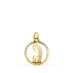 9K MEDALLA ORO AMARILLO VIRGEN NIÑA REDONDA TALLADA HELICE, 14 MM