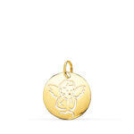 9K MEDALLA ORO AMARILLO ANGELITO ORO AMARILLO REDONDA CALADA TUMBO EN BRILLO 15 MM