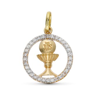 9K COLGANTE OOR BICOLOR CALIZ COMUNION 16 MM