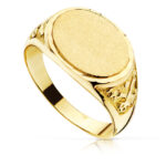18K SELLO ORO AMARILLO OVAL MACIZO CON TALLADOS, ZONA GRABADO: 15X11 MM