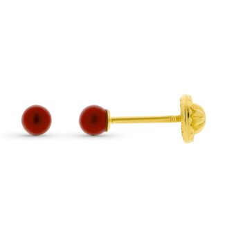 9K PENDIENTES ORO AMARILLO CORAL 3 MM CIERRE TUERCA