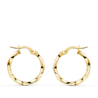 9K PENDIENTES AROS ORO AMARILLO RELIADOS HUECOS, MEDIDA: 20 X 2MM, CIERRE HIPPIE