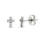 9k PENDIENTES ORO BLANCO CRUZ DIAMANTES 0,06 CTS SI-H 6X4 MM PRESION