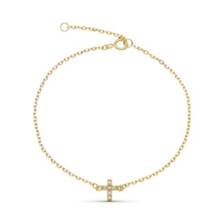 9K PULSERA ORO AMARILLO CRUZ DIAMANTES NATURALES 0,048 CTS 18XM - 16CM
