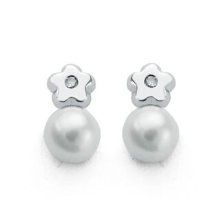 9K PENDIENTES ORO BLANCO DIAMANTES 9X5 MM 0,02 CTS SI-H CIERRE TUERCA