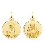 9K MEDALLA ORO AMARILLO ESCAPULARIO VIRGEN DE LAS ANGUSTIAS Y CORAZON DE JESUS BISEL 22 MM