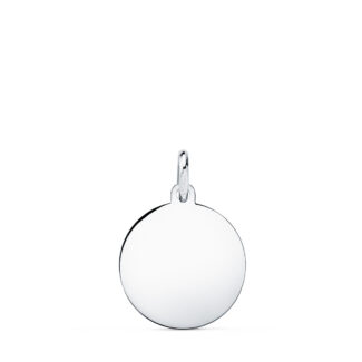 9K COLGANTE ORO BLANCO DISCO PARA GRABAR EN BRILLO 16 MM