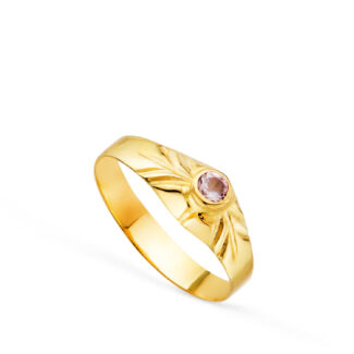 18K SOLITARIO ORO AMARILLO PEQUEÑO BEBE O MEÑIQUE CIRCONITA ROSA REDONDA 2,5MM