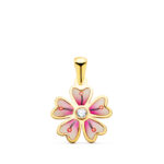18K COLGANTE ORO AMARILLO FLOR 5 PETALOS CON ESMALTE COLOR Y CIRCONITA, 13 X 11 MM