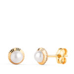 18K PENDIENTES ORO AMARILLO PERLA ORLA TALLADA 6 MM CIERRE PRESION