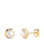 18K PENDIENTES ORO AMARILLO PERLA ORLA TALLADA 6 MM CIERRE TUERCA