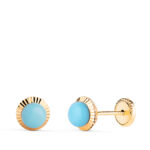 18K PENDIENTES ORO AMARILLO TURQUESA ORLA TALLADA 6 MM, CIERRE TUERCA