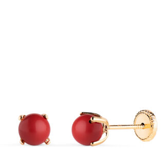 18K PENDIENTES ORO AMARILLO CORAL CON 4 GARRAS, MEDIDA: 5 MM, CIERRE TUERCA