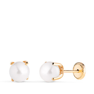 18K PENDIENTES ORO AMARILLO PERLA CON 4 GARRAS, MEDIDA: 6 MM, CIERRE TUERCA