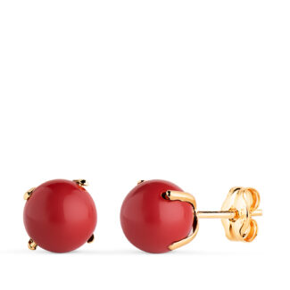 18K PENDIENTES ORO AMARILLO CORAL CON 4 GARRAS, MEDIDA: 7 MM, CIERRE PRESION