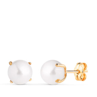 18K PENDIENTES ORO AMARILLO PERLAS CON 4 GARRAS, MEDIDA: 7 MM, CIERRE PRESION