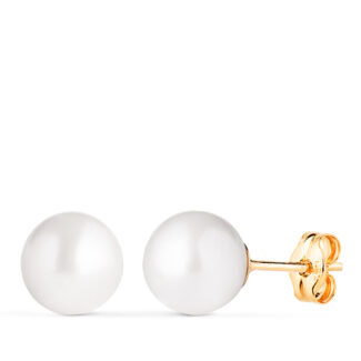 18K PENDIENTES ORO AMARILLO PERLA CULTIVADA 8 - 8,5 MM CON CASQUILLA CIERRE PRESION