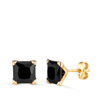 18K PENDIENTES ORO AMARILLO CIRCONITAS NEGRAS CUADRADAS CON 4 GARRAS, ANCHO: 7MM, CIERRE PRESION