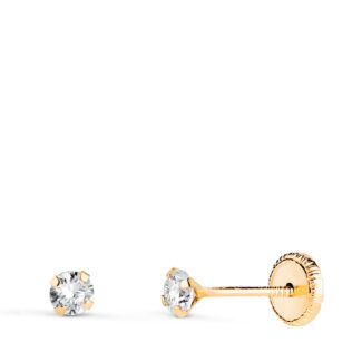 18K PENDIENTES ORO AMARILLO 4 GARRAS CON CIRCONITA, ANCHO: 3 MM CIERRE TUERCA
