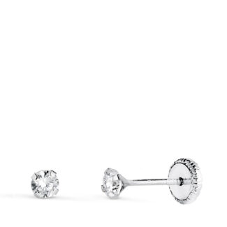 18K PENDIENTES ORO BLANCO 4 GARRAS CON CIRCONITA, ANCHO: 3 MM CIERRE TUERCA