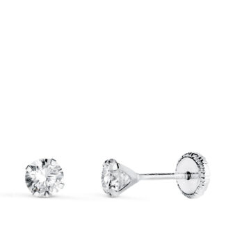 18K PENDIENTES ORO BLANCO 4 GARRAS CON CIRCONITA, ANCHO: 4 MM CIERRE TUERCA