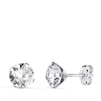 18K PENDIENTES ORO BLANCO 4 GARRAS CON CIRCONITA, ANCHO: 6 MM CIERRE PRESION