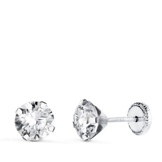 18K PENDIENTES ORO BLANCO 4 GARRAS CON CIRCONITA, ANCHO: 6 MM CIERRE TUERCA