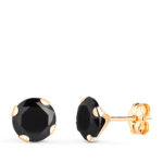 18K PENDIENTES ORO AMARILLO 4 GARRAS CON CIRCONITA NEGRA, ANCHO: 7 MM CIERRE PRESION