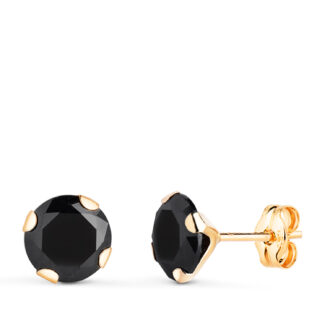 18K PENDIENTES ORO AMARILLO 4 GARRAS CON CIRCONITA NEGRA, ANCHO: 7 MM CIERRE PRESION