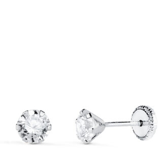 18K PENDIENTES ORO BLANCO 6 GARRAS CON CIRCONITA, ANCHO: 5 MM CIERRE TUERCA
