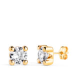 18K PENDIENTES ORO AMARILLO CIRCONITA 6MM CON 4 GARRAS, ANCHO: 6,5 MM, CIERRE PRESION