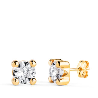 9K PENDIENTES ORO AMARILLO GARRA CUADRADA CIRCONITA 6 MM CIERRE PRESION