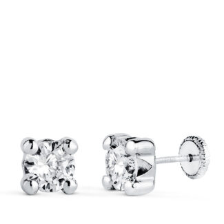 18K PENDIENTES ORO BLANCO CIRCONITA 6MM CON 4 GARRAS, ANCHO: 6,5 MM, CIERRE TUERCA