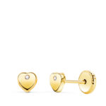 18K PENDIENTES ORO AMARILLO CORAZON CON CIRCONITA BRILLO 4X4 MM, CIERRE TUERCA