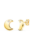 18K PENDIENTES ORO AMARILLO MEDIA LUNA CON CIRCONITA EN BRILLO 9X8 MM, CIERRE PRESION