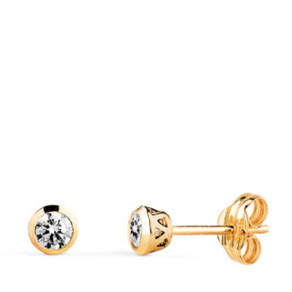 18K PENDIENTES ORO AMARILLO CHATON CON CIRCONITA CANASTILLA CALADA, ANCHO: 4MM, CIERRE PRESION