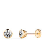 18K PENDIENTES ORO AMARILLO CHATON CON CIRCONITA CANASTILLA CALADA, ANCHO: 5MM, CIERRE TUERCA