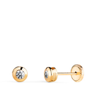 18K PENDIENTES ORO AMARILLO CHATON GALERIA CON CIRCONITA, MEDIDA: 4 MM, CIERRE TUERCA