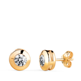 18K PENDIENTES ORO AMARILLO CHATON GALERIA CON CIRCONITA, MEDIDA: 7,5 MM, CIERRE PRESION