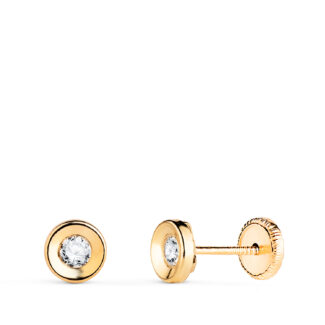 18K PENDIENTES ORO AMARILLO REDONDO CONCAVO CON CIRCONITA, ANCHO: 5 MM, CIERRE TUERCA